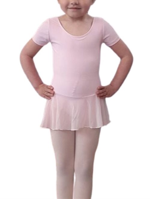 Lyserød gymnastikdragt med skørt og korte ærmer