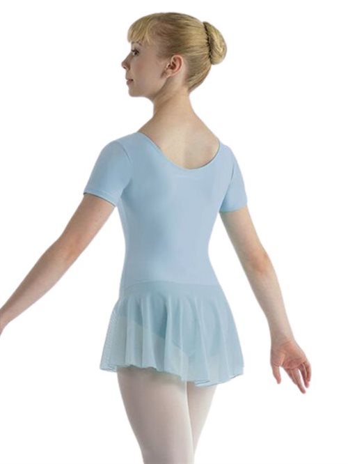 Lyseblå gymnastikdragt med skørt og korte ærmer